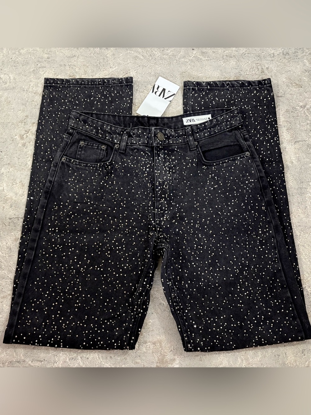 Zara Black Straight Leg Jeans with White Speckle
